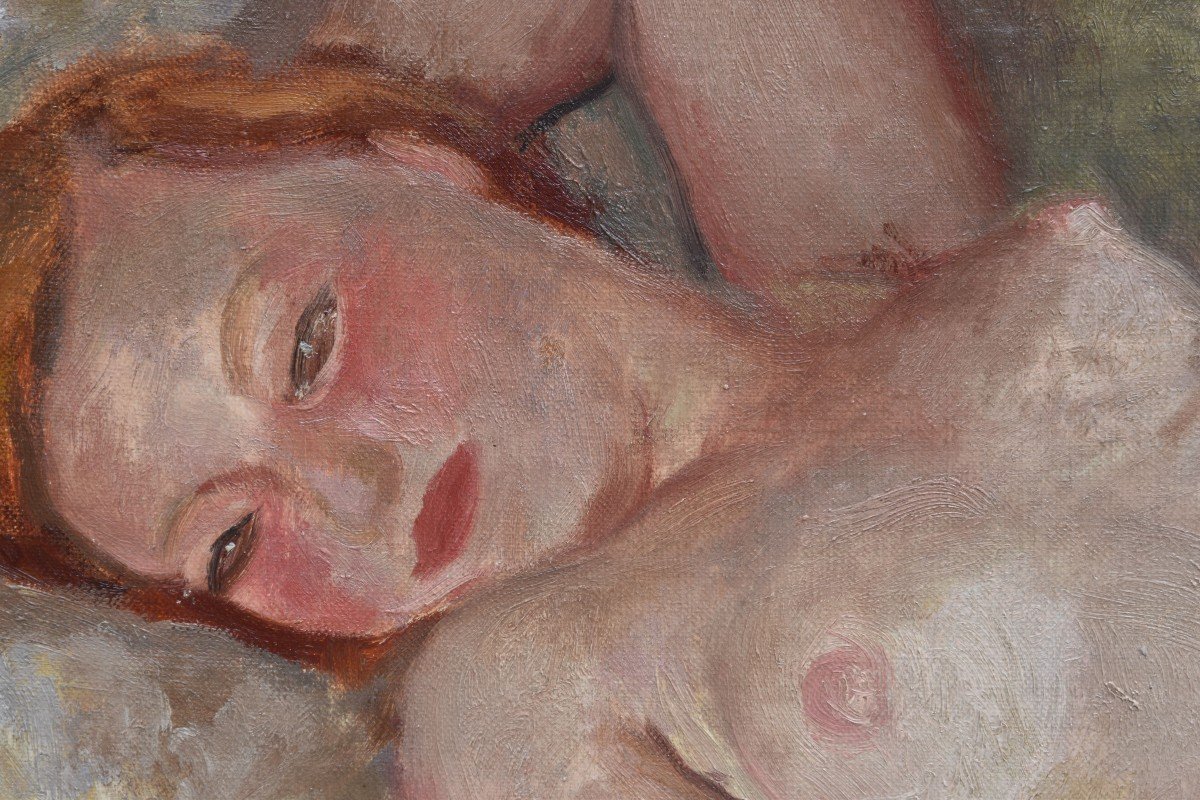 Pierre Deval "reclining Nude" Oil On Canvas 50x61-photo-2